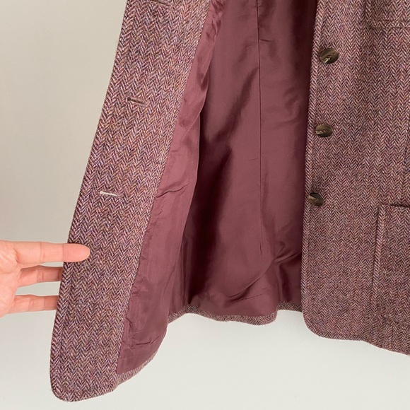 DKNY 100% Wool Jacket Burgundy Houndstooth with Pockets - Picture 8 of 12